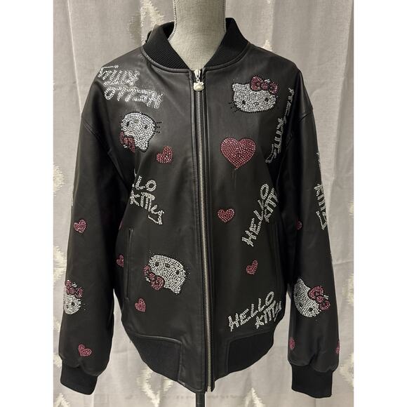 Forever 21 x Hello Kitty & Friends Rhinestone Bomber Jacket Black Women’s M NWT - Picture 3 of 13